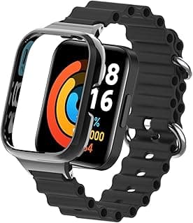 Ocean Strap Compatible with Xiaomi Redmi Watch 2 Lite/Poco Watch/Horloge 2, Adjustable Silicone Strap with Metal Buckle, Band With Frame Metal Women Men Replacement Strap
