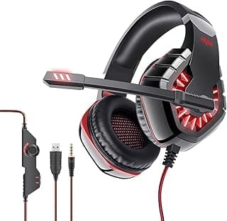 سماعة جيمنج GT82 بصوت محيطي 3D وإضاءة LED مع ميكروفون بخاصية إلغاء الضوضاء للكمبيوتر، الموبايل وPS4 - أحمر