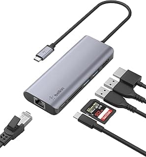موزع USB-C بـ 6 منافذ: HDMI 4K، شحن PD 100 وات، 2x USB A، إيثرنت، منفذ SD لأجهزة ماك بوك، ايباد، XPS والمزيد