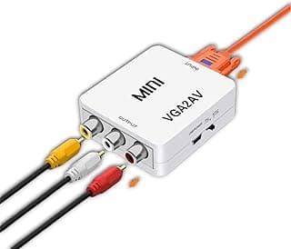 محول VGA إلى AV - محول فيديو VGA إلى RCA مركب مع دعم صوت - ميني VGA2AV 1080p - يعمل بـ USB، توصيل وتشغيل - أبيض