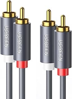 UGREEN Speaker Cable 2RCA Male to 2RCA Male Stereo Audio Cable 2 Phono Red & White Gold Plated Lead for Home Theater, Speaker, Amp, Turntable, DJ Controller HDTV, Gaming Consoles, Hi-Fi Systems-3M