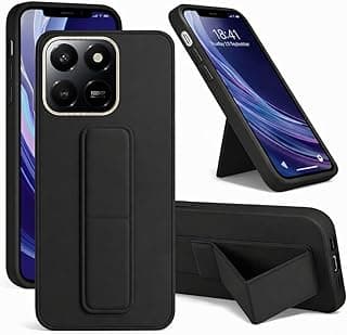 Back Cover Stand Case Magnetic Car Holder Soft Silicone & Vertical Kickstand Cover Wrist Strap Full protection Anti Fingerprint Case for Honor X6C (Black)