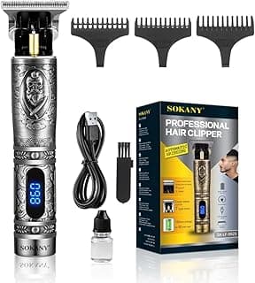 SOKANY Professional Hair Shaver & Clipper, Carbon-Steel Blades, Cord/Cordless Operation, Precision Trimmer, Retro Pattern Design, SK-LF-9925 (Silver)