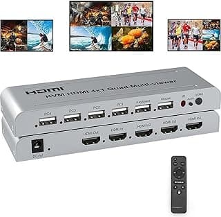 موزع KVM HDMI رباعي 4×1 بقوة 60 هرتز متعدد المقابس مع كابلات USB سلسة 4 في 1 HDMI متعدد للكيبورد والماوس والكمبيوتر 4K بقوة 60 هرتز