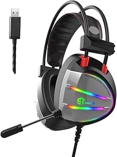 سماعة راس للالعاب GM07 سلكية بصوت محيطي USB وميكروفون بخاصية الغاء الضوضاء واضاءة RGB LED وصوت جهوري عميق للكمبيوتر واللابتوب وبلاي ستيشن 5 وبلاي ستيشن 4، ضمان استبدال سنتين وخمس سنوات صيانه
