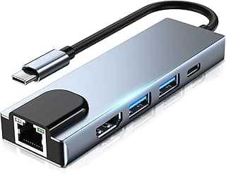 موزع USB من لايفيدو C الى محول ايثرنت مع منفذ HDMI 4K شحن بي دي نوع سي 5 في 1 ملحقات ماك بوك برو متوافقة كروم واكس اس
