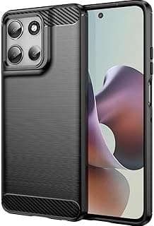 جراب حماية لـ موتورولا Moto G56 5G، تصميم ألياف الكربون، مقاوم للصدمات والخدش، مانع للانزلاق - أسود