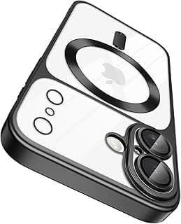For iPhone 17 Magnetic Case, Compatible with MagSafe, Built-in Camera Lens Protector, Luxury Plating Soft TPU Clear Shockproof Slim Thin Cover (Black Matte)