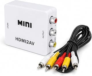 محول HDMI إلى ار سي ايه/ ايه في، مع PAL/NTSC لأمازون فاير تي في ستيك وروكو وكروم كاست وتلفزيون ابل والكمبيوتر واللاب توب واكس بوكس وHDTV، يتضمن كابل شحن USB + كابل مساعد 3 ار سي ايه ذكر × 3 ار سي ايه