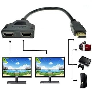 موزع كابل HDMI ذكر الي ثنائي انثي من مخرج مخرجين محول فاصل لتلفزيون اتش دي تي في يدعم جهازين تلفزيون نفس الوقت باشارة واحدة ومخرجين عدد المنافذ: 3 أسود