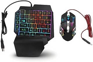 One Handed Gaming Keyboard and Mouse Combo, Wired 39 Keys Mechanical Keyboard and RGB Gaming Mouse, 4 in 1 Mobile Game Combo Pack with Adjustable Phone Stand