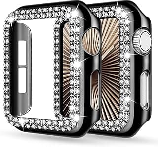 جراب متوافق مع ابل واتش 46mm Series 10 مرصع بالكريستال، إطار حماية مع واقي شاشة للنساء والفتيات (أسود)