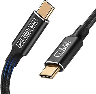 كابل HOTUTUKI USB 3.2 من الجيل الثاني، كابل USB C إلى USB C بطول 2 متر، كابل بيانات 60 واط، 20 فولت/5 أمبير 20 جيجابت في الثانية لـ USB C يشحن بسرعة نقل فيديو 4K بسرعة 60 هرتز