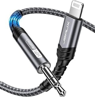iPhone Aux Cable 1.8M [Apple Mfi Certified] Lightning to 3.5mm Headphone Jack Audio Cable, Nylon Braided, Compatible With iPhone 12/12 Mini/12 Pro/11/X/XR/8/7 - Grey