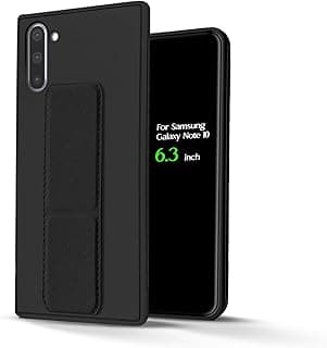 For Samsung Galaxy Note 10 Silicone Back Case,Leather Handle Wrist Strap,Kickstand Back Feature Landscape and Portrait,Magnetic Holder Compatible Samsung Galaxy Note 10 (6.3")(Black)