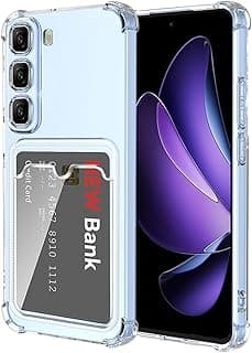 جراب Infinix Hot 60 Pro متوافق مع Infinix Hot 60 Pro مع حامل بطاقات ومحفظة، إطار TPU ناعم وظهر كريستال شفاف مع زوايا معززة - شفاف