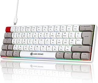 كيبورد ميكانيكي 60%، أغطية مفاتيح PBT، إضاءة RGB، 61 مفتاح، كيبورد جيمنج مدمج مع سويتشات زرقاء لـ PC/Mac