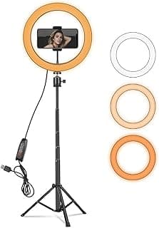 Ultexon Adjustable Ring Light With Adjustable Tripod Stand And Phone Holder It Works With Three Levels Of Light Moodes And Ten Brightness Levels For Selfies And Youtube Videos - Black