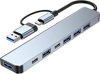 محول موزع (Hub) Joleritc 2217 بمنفذ USB-A+USB-C، قاعدة توصيل متعددة المنافذ 7 في 1 مع USB3.0+USB2.0 * 4+PD+منفذ بيانات USB-C للابتوب والهواتف الذكية والكمبيوتر المكتبي