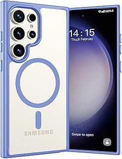 جراب مغناطيسي شفاف لسامسونج Galaxy S22 Ultra يدعم Magsafe، مضاد للاصفرار، حماية عسكرية، مغناطيس قوي - أزرق سييرا