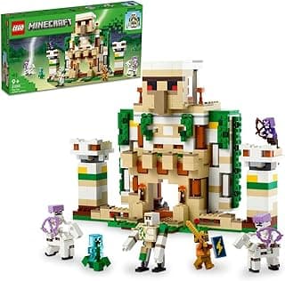 مجموعة لعبة بناء قلعة غوليم الحديدي 21250 من LEGO Minecraft‎؛ مجموعة لعب تضم الفارس البلوري والفارس الذهبي؛ قلعة ووحش ضخم للأطفال الذين تبلغ أعمارهم 9 سنوات أو أكثر للبناء واللعب والعرض (868 قطعة)