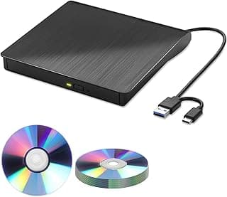محرك أقراص DVD خارجي عام مع 10 أقراص DVD-R فارغة، USB 3.0 Type-C، محمول للابتوب، CD DVD +/-RW، ناسخ DVD، لينكس