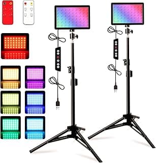 إضاءة فيديو LED RGB للتصوير مع حامل ثلاثي قابل للتعديل (قطعتين)