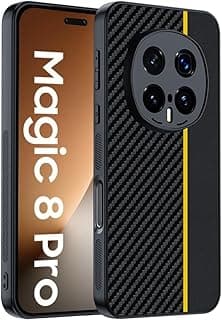 Compatible with Honor Magic8 Pro/Honor Magic 8 Pro – Premium Case Cover, Shockproof Carbon Fiber Texture with PU Leather and TPU Silicone, Scratch-Resistant (Black/Yellow Stripe)