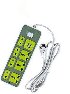 مشترك كهرباء جينيريك 250 فولت 10 امبير، 7 فتحات و2 منفذ USB