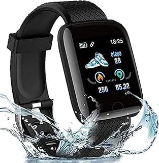 Smart Watch for Men & Women - ID116 Latest Bluetooth Latest 1.3" LED with Daily Activity Tracker, Heart Rate Sensor, BP Monitor, Sports Watch for All Boys & Girls - Black