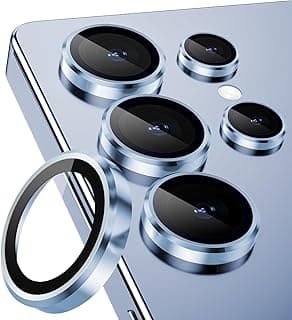 واقي عدسة كاميرا سامسونج Galaxy S25 Ultra، واقيات عدسة فردية، زجاج مقوى فائق النحافة مقاوم للخدش مع إطار ألومنيوم، متوافق مع الجرابات (أزرق)