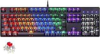 كيبورد سي كي بتوصيل USB موديل CK107 مع إضاءة RGB ومفاتيح ميكانيكية حمراء باللون الأسود متوافق مع الكمبيوتر بواجهة إنجليزية