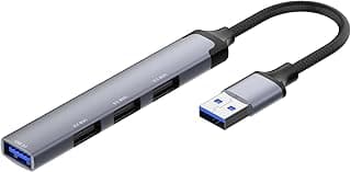 محول USB هاب DS-44U، متعدد المنافذ 4 في 1، ألومنيوم رمادي، متوافق مع USB 3.0 و 2.0، سرعة 5Gbps، كابل 120 مم، توصيل وتشغيل