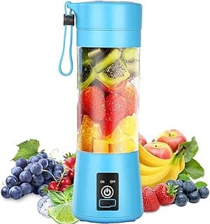Portable blender, personal blender, small fruit mixer with 6 blades, electric usb rechargeable juicer cup, fruit mixing machine home,travel,bbq (gzj1-blue)