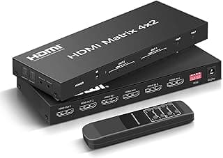 موزع مصفوفة HDMI عدد 4×2 من Etzin، محول فيديو HDMI بـ 4 مداخل ومخرجين + مخرج صوت بصري و L/R، يدعم Ultra HD 4K، 3D 1080P، مستخرج صوت EDID مع ريموت كنترول (EPL-485H)