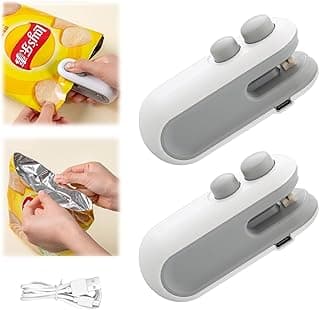 Portable Mini Vacuum Sealing Machine, 2 In 1 USB Rechargeable with Magnetic Heat Sealing and Cutting for home, kitchen, Food, Snacks, Chips, Fresh Storage, Plastic Bags Sealer (Multicolor)