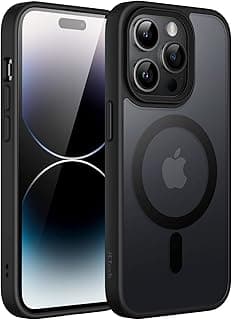 جراب مغناطيسي من JETech لهاتف ابل ايفون 14 Pro Max مقاس 6.7 بوصة متوافق مع MagSafe، ظهر شفاف مطفي، غطاء هاتف نحيف مقاوم للصدمات (أسود)