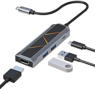 USB C Docking Station, 4-in-1 USB-C Hub, 4K@60HZ HDMI Adapter, Type C 100W Power Delivery, 2X USB 3.0, RGB Light, Aluminum Case for MacBook Pro, XPS and More