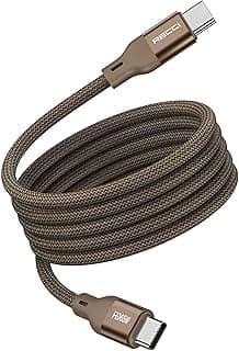 كابل شحن RTC-23CC بقدرة 65 وات USB C إلى USB C (1 متر) - كابل شحن سريع PD ذاتي الالتفاف وغير متشابك لأجهزة Type C