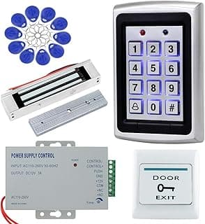 Full Home Access Control System Kit Set Metal Controller 1000 Users Keypad +DC 12V 180KG Magnetic Lock+12V 3A Power Supply+ Door Exit Button + 10pcs RFID Blue 125KHz Keyfobs