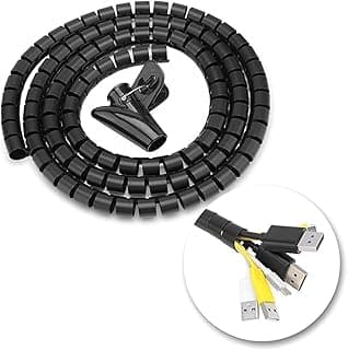 Generic Cable Management Sleeve, Flexible Coiled Tube Cable Organizer with Cord Management Clip for TV USB Power Cord DIY Home Office, 1M