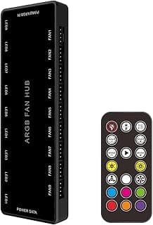 وحدة تحكم ARGB Fan HUB مع ريموت كنترول، تدعم 9 مجموعات مراوح 5V 3Pin ARGB و 12V 4Pin PWM، قاعدة مغناطيسية مخفية وطاقة SATA