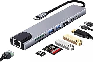 محول USB C من MAZE موديل MTU-9780، 8 منافذ مع 4K HDMI، ايثرنت RJ45، Type C PD، USB 3.0، USB 2.0، قارئ كروت SD/TF، طاقة 100 وات