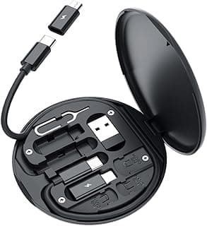 صندوق تخزين لتحويل كيبل USB، محول خط شحن متعدد الانواع، اداة نقل بيانات مايكرو لايتنينج من النوع سي، تحتوي على فتحة شريحة اتصال ودبوس اخراج الدرج يستخدم كحامل للموبايل، اسود، عدد المنافذ: 4