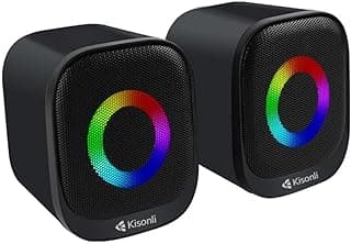 مكبرات صوت صغيرة للألعاب X3 بإضاءة RGB - صوت ستيريو 3 واط × 2 قناة سلكية - وصلة جاك 3.5 ملم + تعمل بـ2.0 USB من كيسونلي، للألعاب والأفلام والموسيقى والكمبيوتر واللابتوب