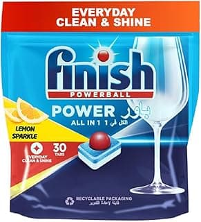 Lemon Sparkle Powerball Dishwasher Detergent All in One Max Tablets for Powerful Clean Everytime, 30 Tabs
