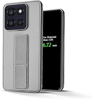 جراب سيليكون خلفي لموتورولا Moto G56 مع حزام يد جلدي، مسند خلفي للوضع الأفقي والرأسي، حامل مغناطيسي متوافق مع موتورولا Moto G56 (6.72 بوصة) (رمادي)