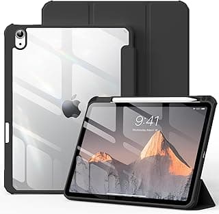 Case for iPad (A16) 11th / 10th Generation 2025/2022 10.9 Inch with Pencil Holder, Clear Hard Back Cover, Trifold Stand Slim Protective Case for iPad 11th/10th Gen, Auto Wake/Sleep, Black