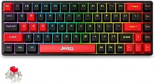 كيبورد جيديل سلكي KL141 ميكانيكي بإضاءة LED قوس قزح للألعاب أسود أحمر متوافق مع PC و لابتوب و تابلت عربي و إنجليزي