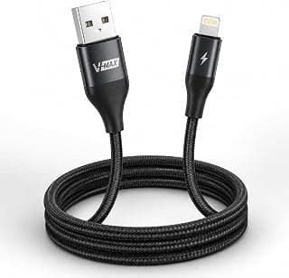 كابل شحن ونقل بيانات V-MAX B35 USB-A إلى لايتنينج مغطى بالنايلون 3 أمبير 1 متر | شحن سريع، مزامنة بيانات، متوافق مع أجهزة متعددة، موديل B35